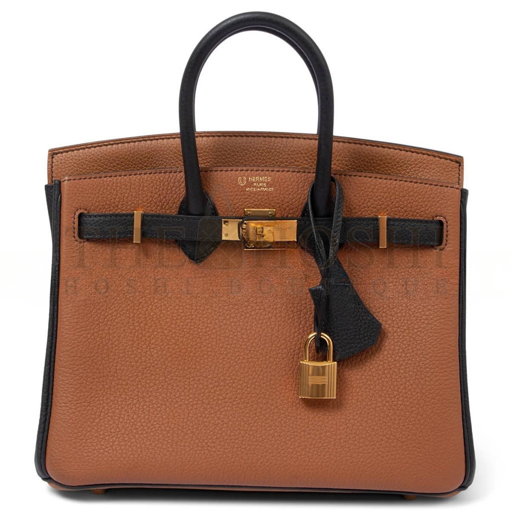 H**me5 BIRKIN 25 EPSOM GOLDEN BROWN AND BLACK GOLD BUCKLE 1380217481102 (25*18*13cm) Master Quality